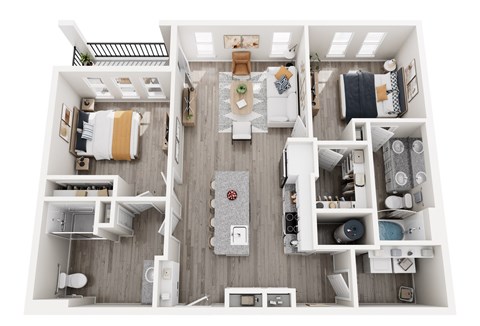 Floor plan for 2 beds, 2 baths, 1234 sqft